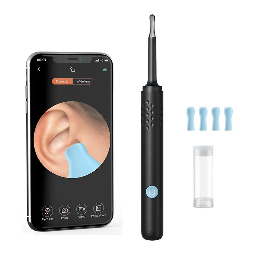 WiFi oorreiniger met camera & LED in zwart