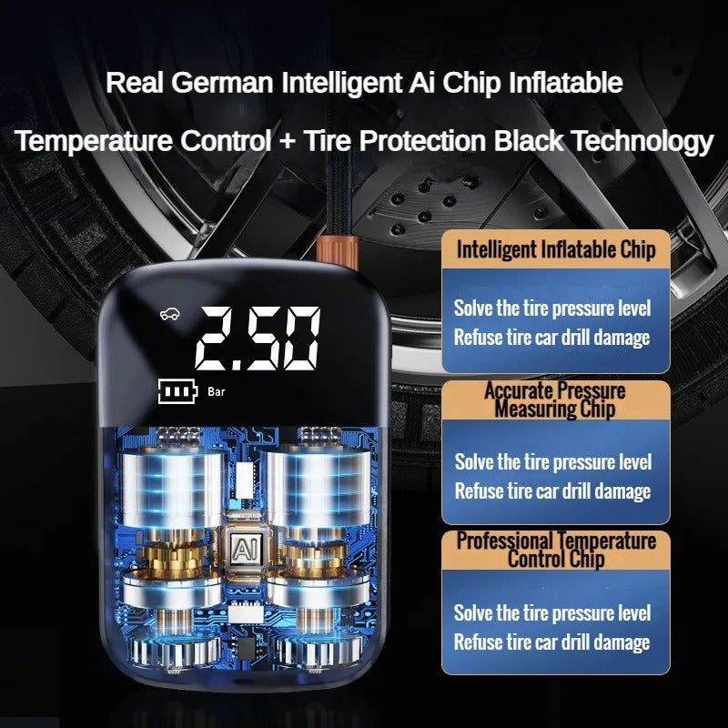 Draagbare bandenpomp met intelligente AI chip