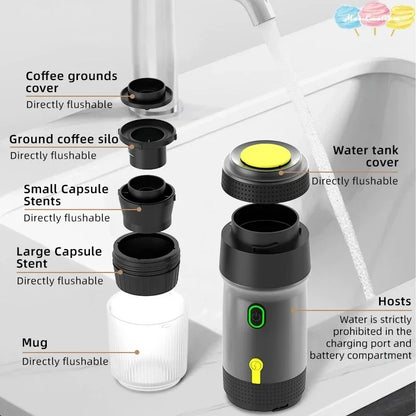 Draagbare espresso machine met details