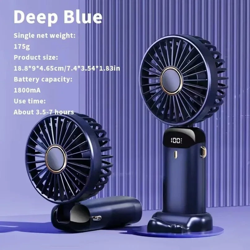Draagbare miniventilator in blauw met details