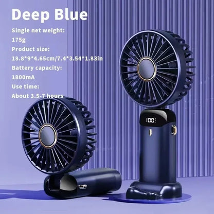 Draagbare miniventilator in blauw met details
