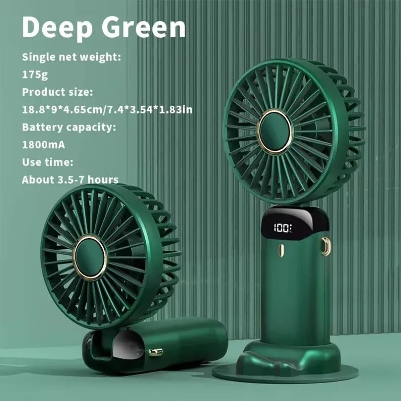 Draagbare miniventilator in groen met details