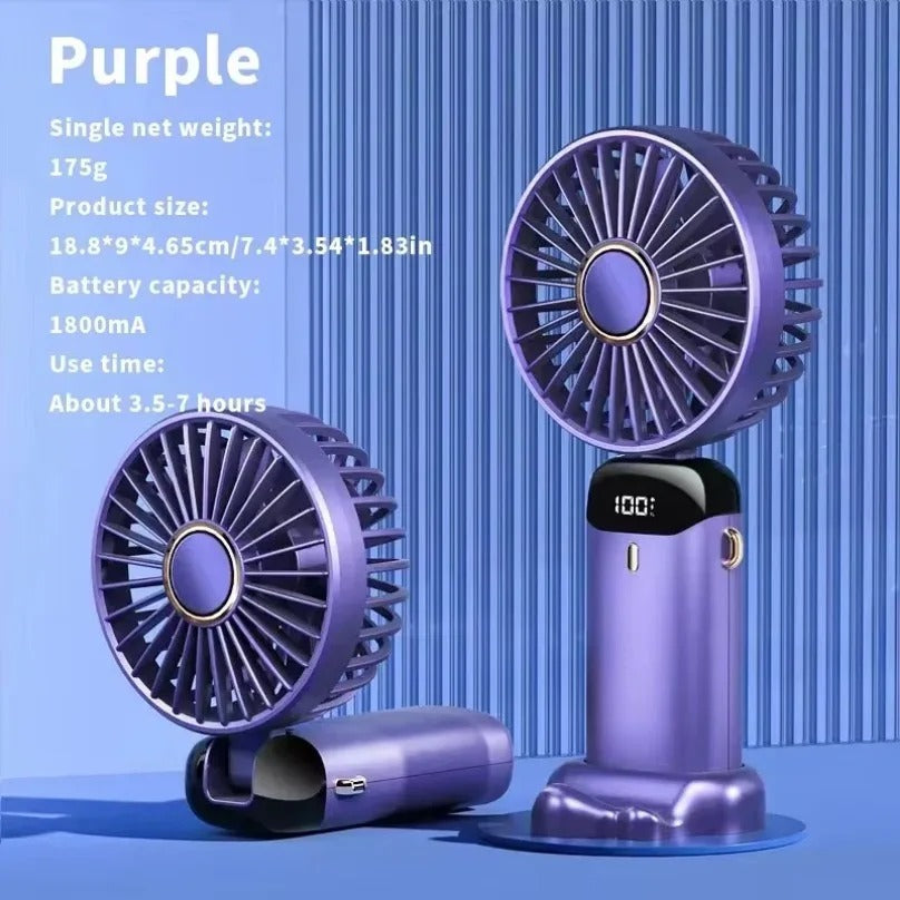 Draagbare miniventilator in paars met details