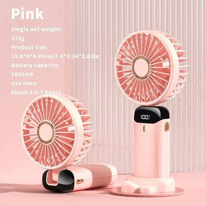 Draagbare miniventilator in roze met details