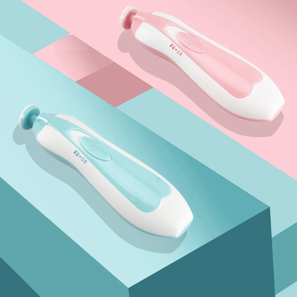 Elektrische baby nageltrimmer in blauw en roze