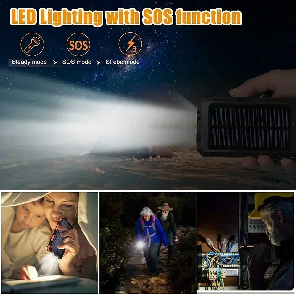 Waterdichte zonne-energie powerbank met led verlichting en sos noodfunctie