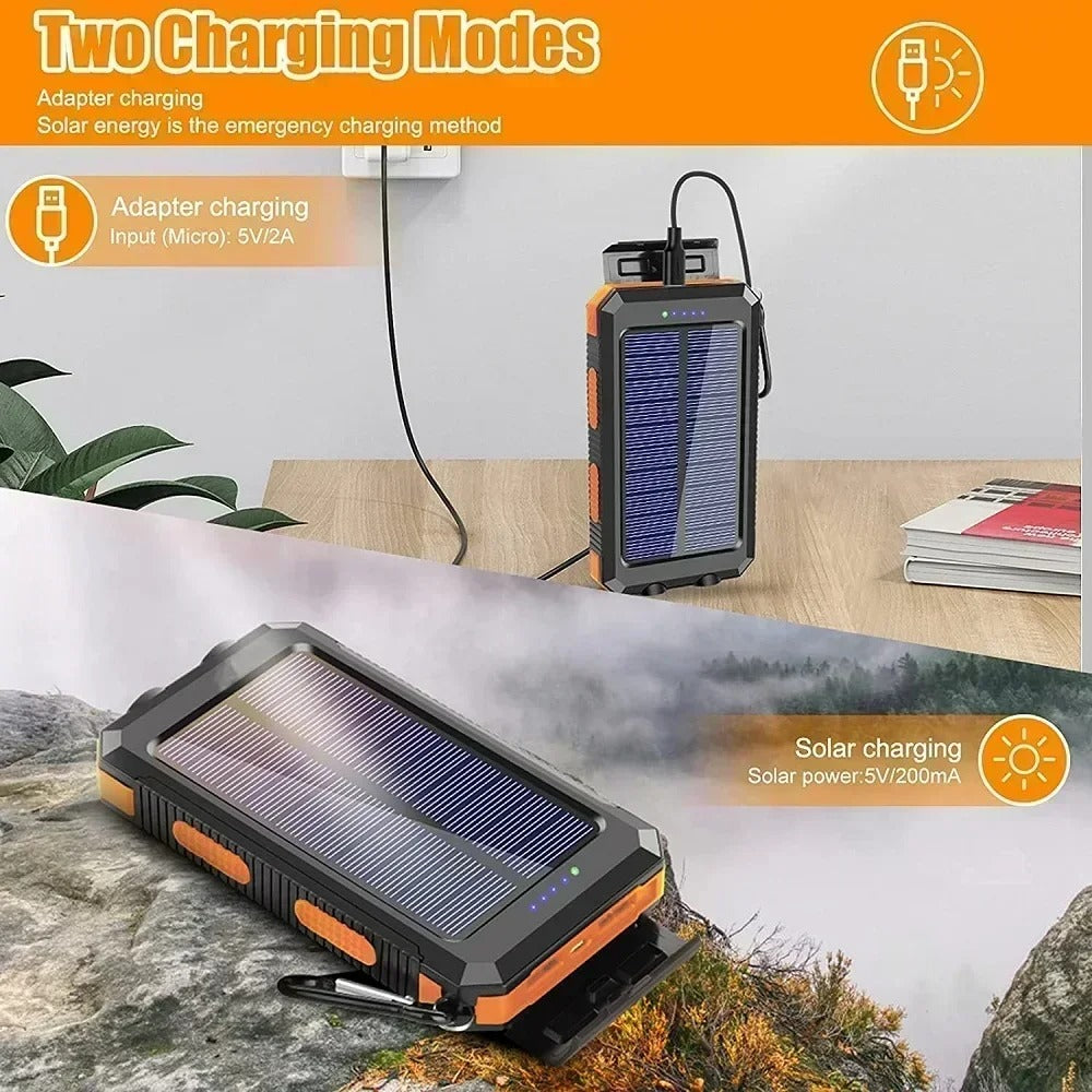 Waterdichte zonne-energie powerbank met twee oplaadmodes