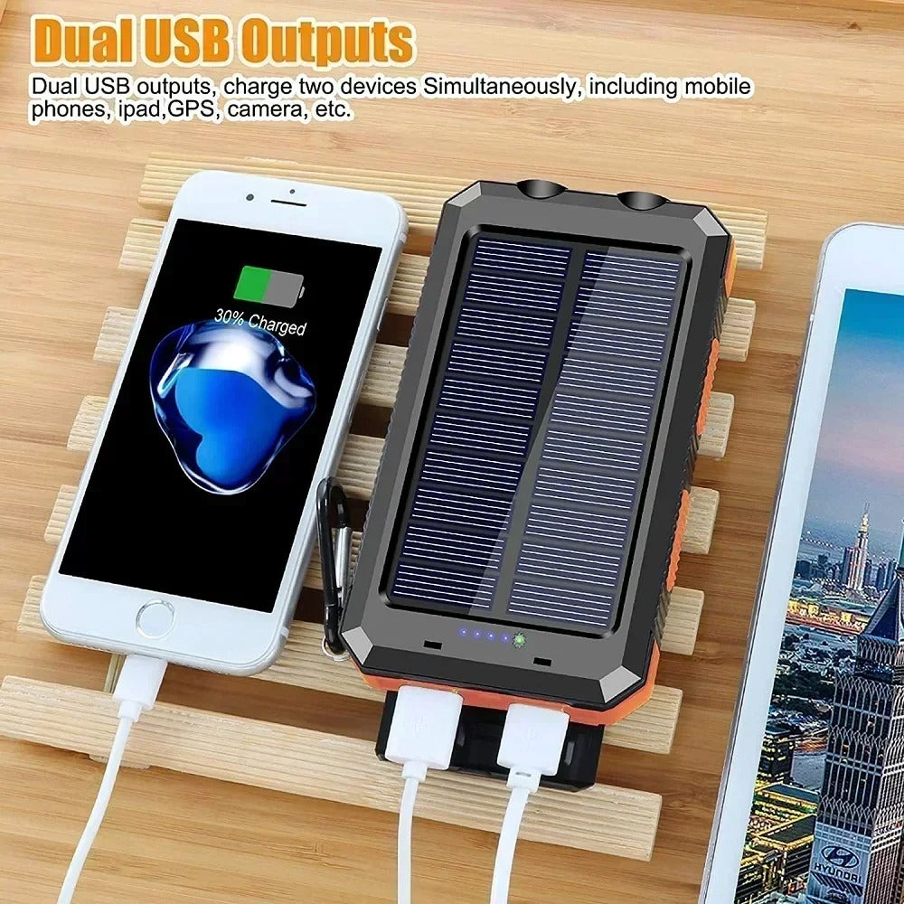 Waterdichte zonne-energie powerbank met twee USB poorten
